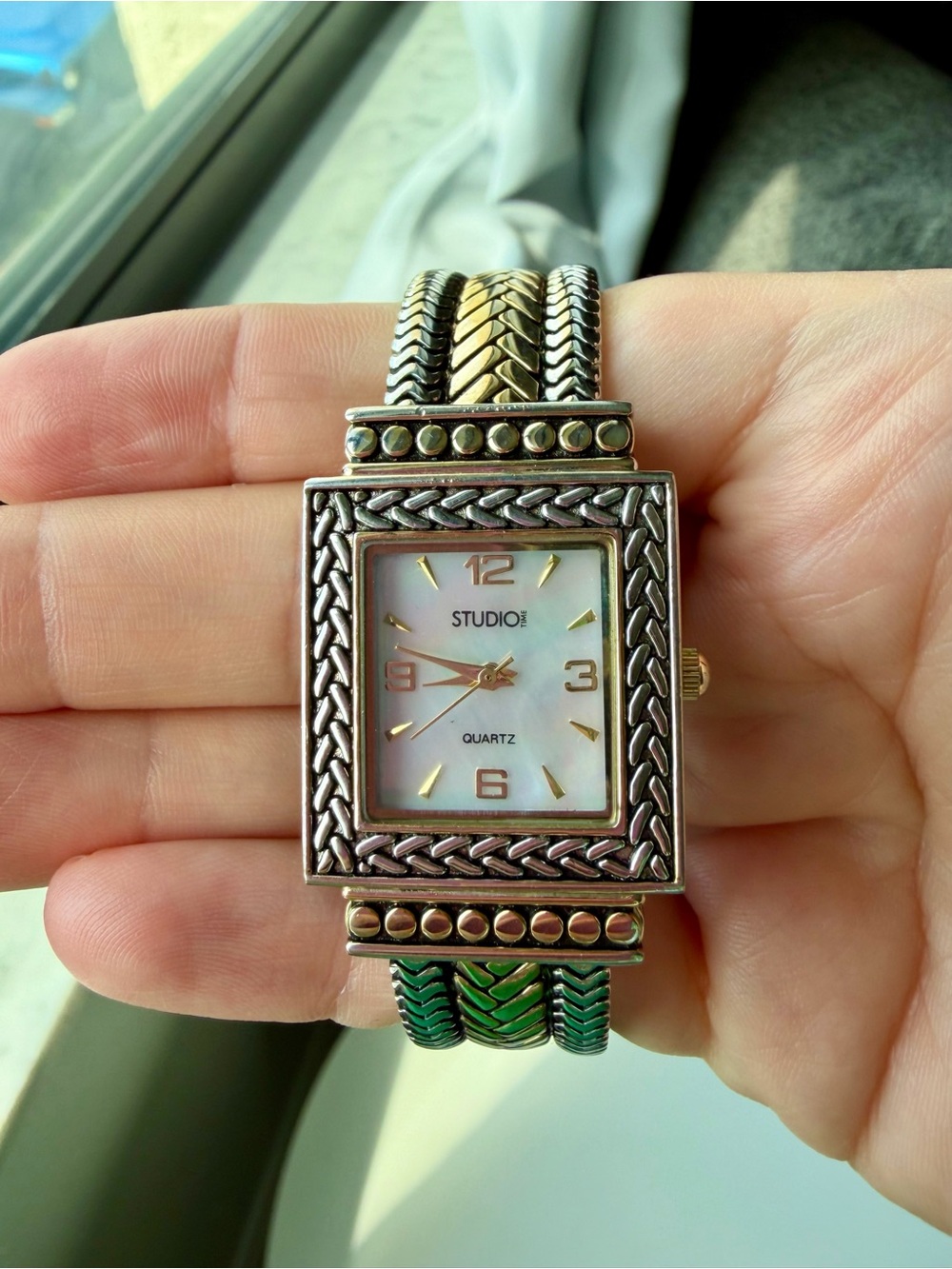 Studio Time Watch Women Gold & Silver Tones/Open Cuff Band/New Battery/ Working